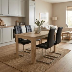 Σετ τραπεζαρία 5τμχ Darlen - Vela Megapap χρώμα sapphire oak - μαύρο 125x72x74εκ.