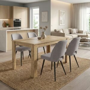 Σετ τραπεζαρία 5τμχ Darlen - Christy Megapap χρώμα sapphire oak - ανοιχτό μπεζ 125x72x74εκ.