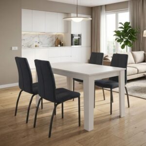 Σετ τραπεζαρία 5τμχ Darlen - Fina Megapap χρώμα λευκό - ανθρακί 125x72x74εκ.