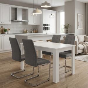 Σετ τραπεζαρία 5τμχ Darlen - Laura Megapap χρώμα λευκό - γκρι 125x72x74εκ.