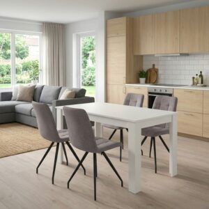 Σετ τραπεζαρία 5τμχ Darlen - Bianca Megapap χρώμα λευκό - ανοιχτό μπεζ 125x72x74εκ.