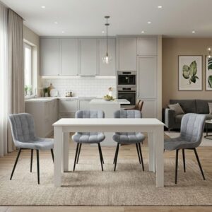 Σετ τραπεζαρία 5τμχ Darlen - Chiara Megapap χρώμα λευκό - γκρι 125x72x74εκ.