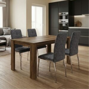 Σετ τραπεζαρία 5τμχ Darlen - Alma Megapap χρώμα καρυδί - γκρι 125x72x74εκ.