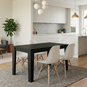 Σετ τραπεζαρία 5τμχ Darlen - Nova Megapap χρώμα sencron black - λευκό 125x72x74εκ.