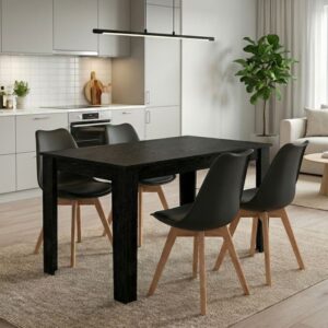 Σετ τραπεζαρία 5τμχ Darlen - Viva Megapap χρώμα sencron black - μαύρο/φυσικό πόδι 125x72x74εκ.