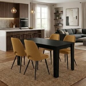 Σετ τραπεζαρία 5τμχ Darlen - Christy Megapap χρώμα sencron black - μουσταρδί 125x72x74εκ.