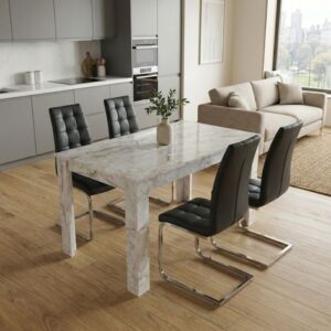 Σετ τραπεζαρία 5τμχ Darlen - Vela Megapap χρώμα λευκό εφέ μαρμάρου - μαύρο 125x72x74εκ.