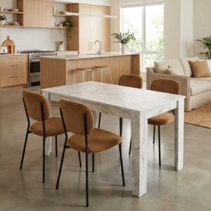 Σετ τραπεζαρία 5τμχ Darlen - Kevin Megapap χρώμα λευκό εφέ μαρμάρου - μουσταρδί 125x72x74εκ.