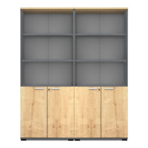 Βιβλιοθήκη γραφείου με κλειδαριά επαγγελματική Venturo Megapap χρώμα ανθρακί - φυσικό οξιάς 160x40x200εκ.