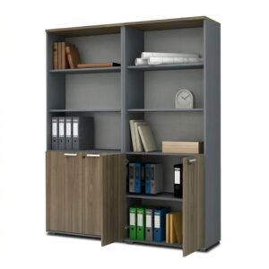 Βιβλιοθήκη γραφείου με κλειδαριά επαγγελματική Venturo Megapap χρώμα ανθρακί - καρυδί 160x40x200εκ.