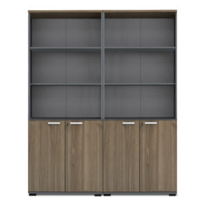 Βιβλιοθήκη γραφείου με κλειδαριά επαγγελματική Venturo Megapap χρώμα ανθρακί - καρυδί 160x40x200εκ.