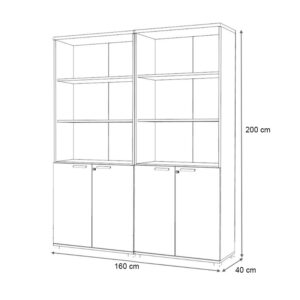 Βιβλιοθήκη γραφείου με κλειδαριά επαγγελματική Venturo Megapap χρώμα ανθρακί - καρυδί 160x40x200εκ.