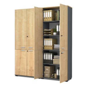 Ντουλάπα γραφείου με κλειδαριά επαγγελματική Venturo Megapap χρώμα ανθρακί - φυσικό οξιάς 160x40x200εκ.