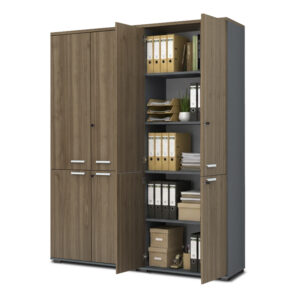 Ντουλάπα γραφείου με κλειδαριά επαγγελματική Venturo Megapap χρώμα ανθρακί - καρυδί 160x40x200εκ.