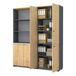 Ντουλάπα γραφείου με κλειδαριά επαγγελματική Venturo Megapap χρώμα ανθρακί - φυσικό οξιάς 160x40x200εκ.