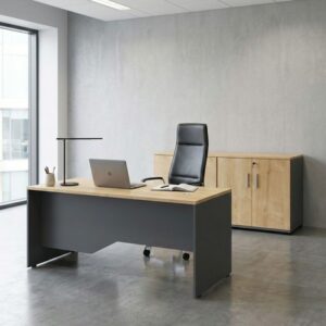 Ντουλάπι γραφείου με κλειδαριά επαγγελματικό Venturo Megapap χρώμα ανθρακί - φυσικό οξιάς 160x40x80εκ.