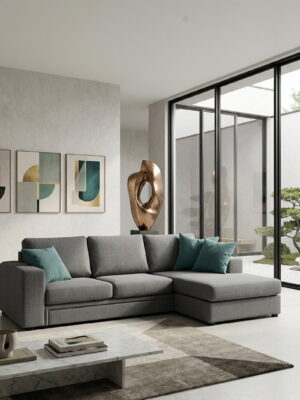 Γωνιακός καναπές Lina plus-Gkri Skouro-265 x 150 εκ.-Αριστερή